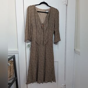 Vintage Isabella Bird Patterned 3/4 Sleeve Midi Bow Dress - Size 12